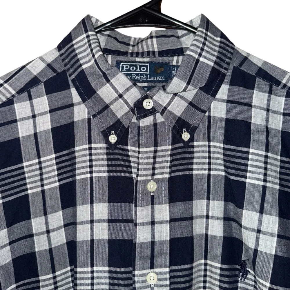 Polo Ralph Lauren Blake Shirt Large Navy Blue White Long Sleeve Plaid Button Up - Picture 4 of 10
